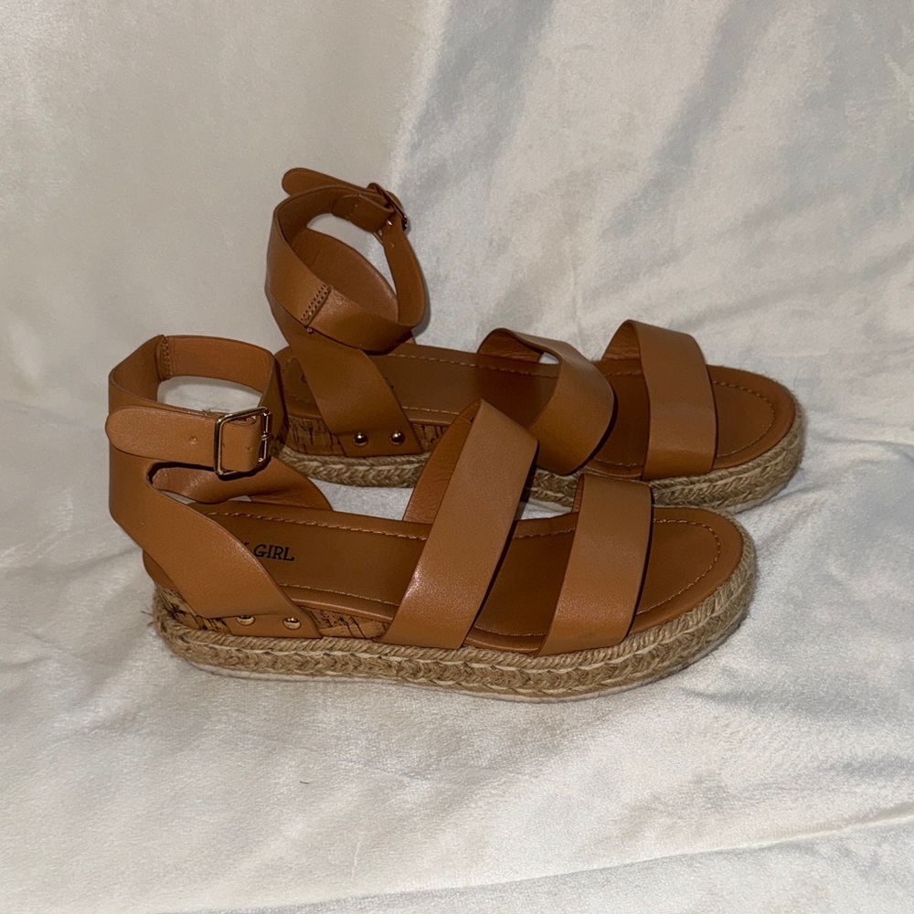 Tan Espadrille Sandals with Ankle Strap